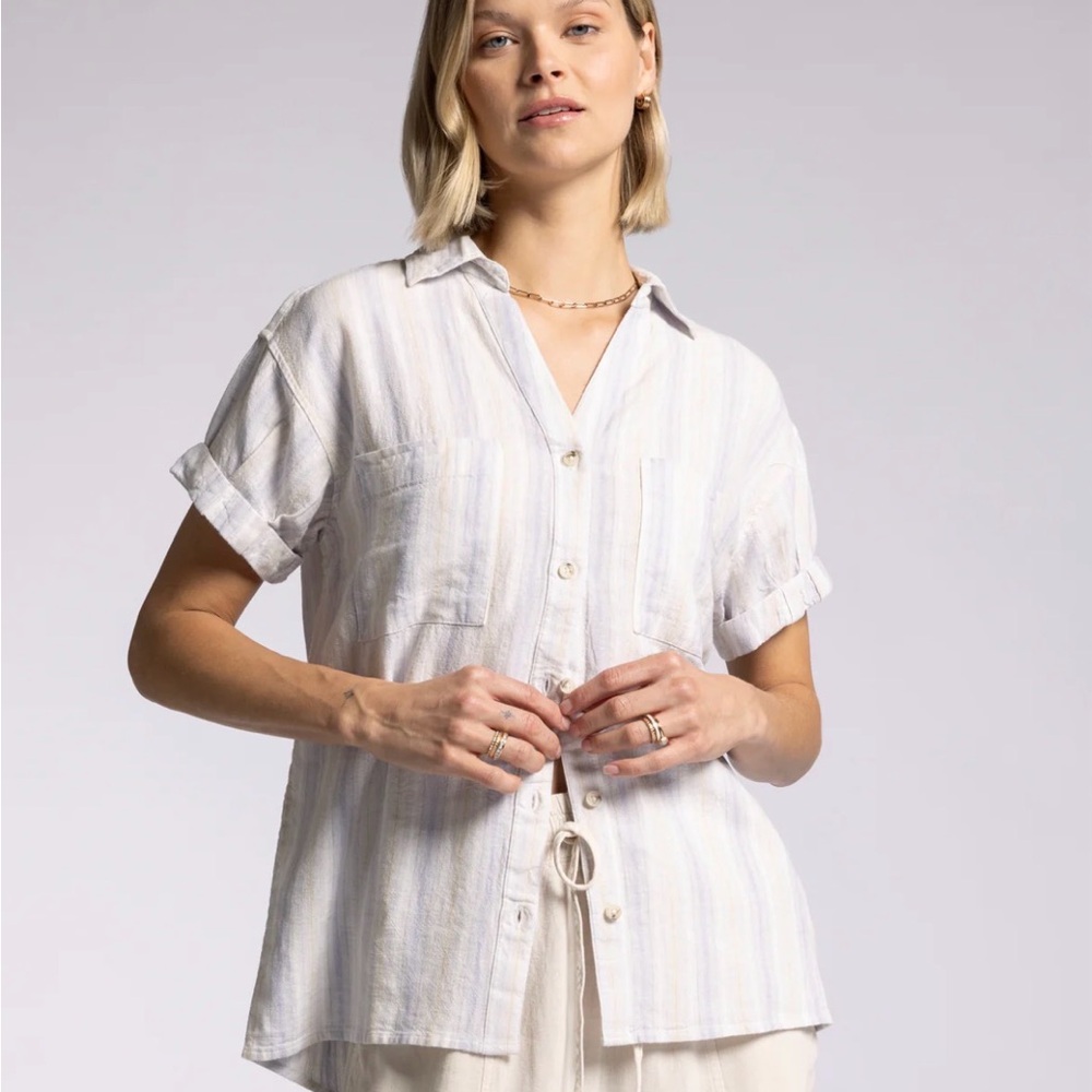 Thread & Supply Sydney shirt - women's medium lavender/tan stripe